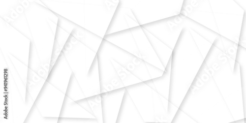 Abstract background with liens and triangles shape on white background. White and grey geometric overlapping rectangle pattern Geometric background soft shadows as patten ..White polygon textured .