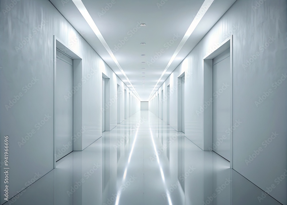 Unending White Corridor: Mysterious, Minimal, Eerie, Isolated, Surreal Unending White Corridor: Mysterious, Minimal, Eerie, Isolated, Surreal