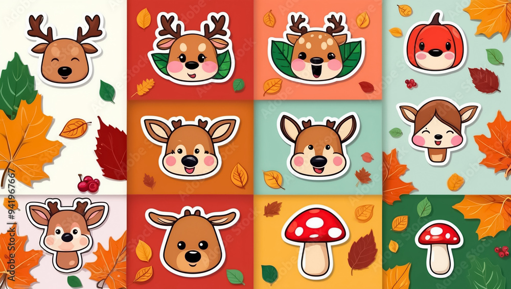 Obraz premium sticker set, different cute funny deer