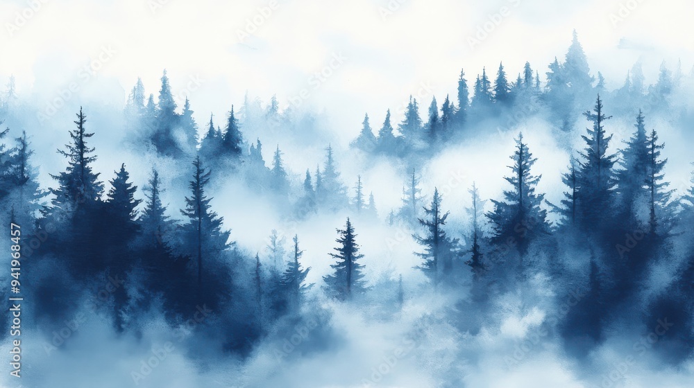 Misty Pine Forest Landscape in Blue Tones with Foggy Mountains and Dense Trees
Misty Pine Forest Landscape in Blue Tones with Foggy Mountains and Dense Trees