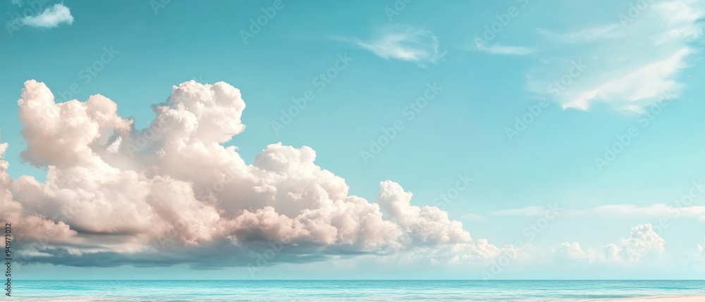 Serene seascape featuring soft clouds under a clear blue sky, perfect for relaxation and travel-themed projects. Serene seascape featuring soft clouds under a clear blue sky, perfect for relaxation and travel-themed projects.