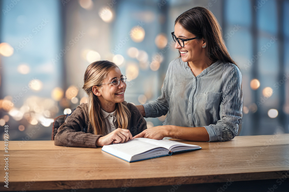 Tutor and student working happily together Tutor and student working happily together
