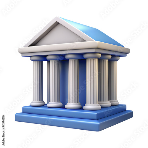 3D courthouse with columnt icon with plastic style. Isolated museum or bank with pillars sign as a design element photo