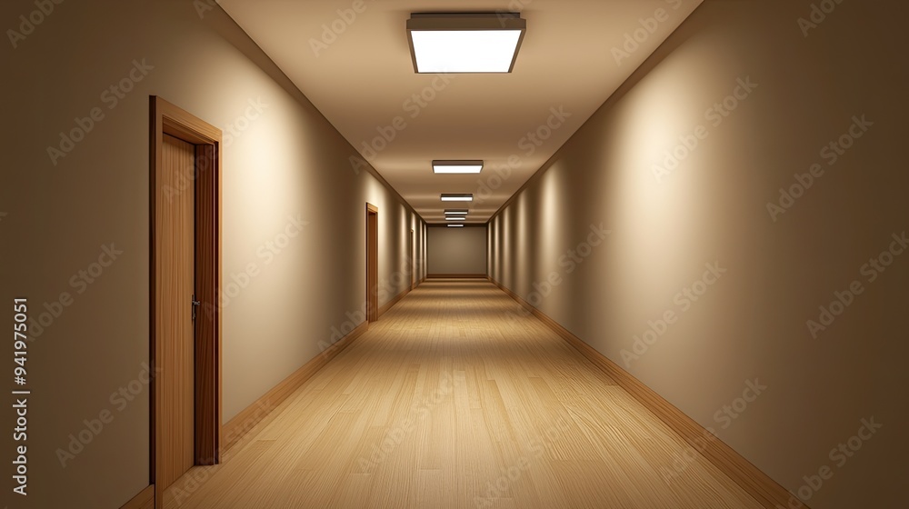 Softly illuminated by wall lamps, the corridor of the luxury Indian hotel features a serene design with elegant lighting patterns casting gentle shadows Softly illuminated by wall lamps, the corridor of the luxury Indian hotel features a serene design with elegant lighting patterns casting gentle shadows