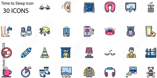 Set of Time to Sleep icons. Line art style icons bundle. vector illustration