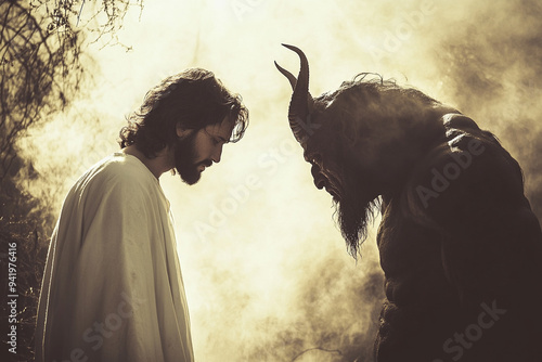 jesus faces the devil	 photo