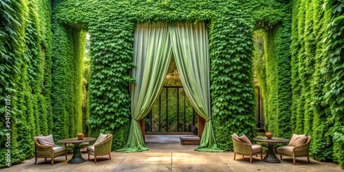 Vertical Oasis: Ivy cascading down a wall, forming lush curtains and creating a verdant escape. photo