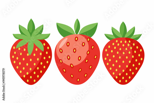 Set of Strawberry fruit Vector style on a White Background