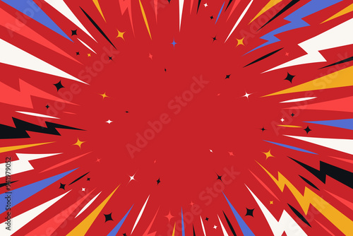 Color comic book background. Pop art modern creative and colorful halftone style on red background