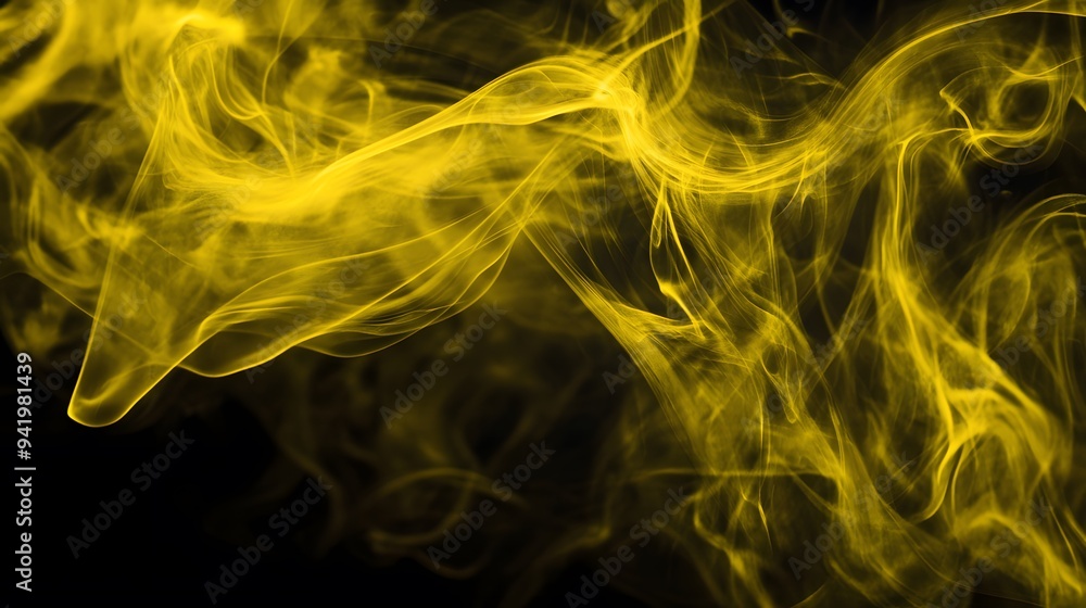 Fototapeta premium Yellow Smoke on Black Background, Abstract Image, Texture, Pattern, Wallpaper, Cover and Screen of Smartphone, Cell Phone, Computer, Laptop, 9:16 and 16:9 Format