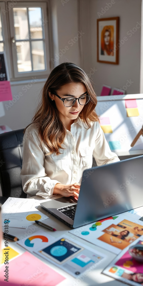 Fototapeta premium Creative Business Professional Analyzing Data in a Modern Office Environment