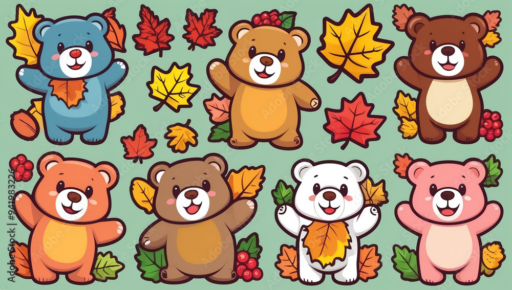 Naklejka premium sticker set, different cute funny bear