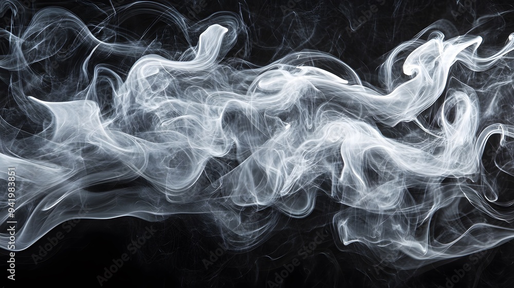 Fototapeta premium White Smoke on Black Background, Abstract Image, Texture, Pattern, Wallpaper, Cover and Screen of Smartphone, Cell Phone, Computer, Laptop, 9:16 and 16:9 Format