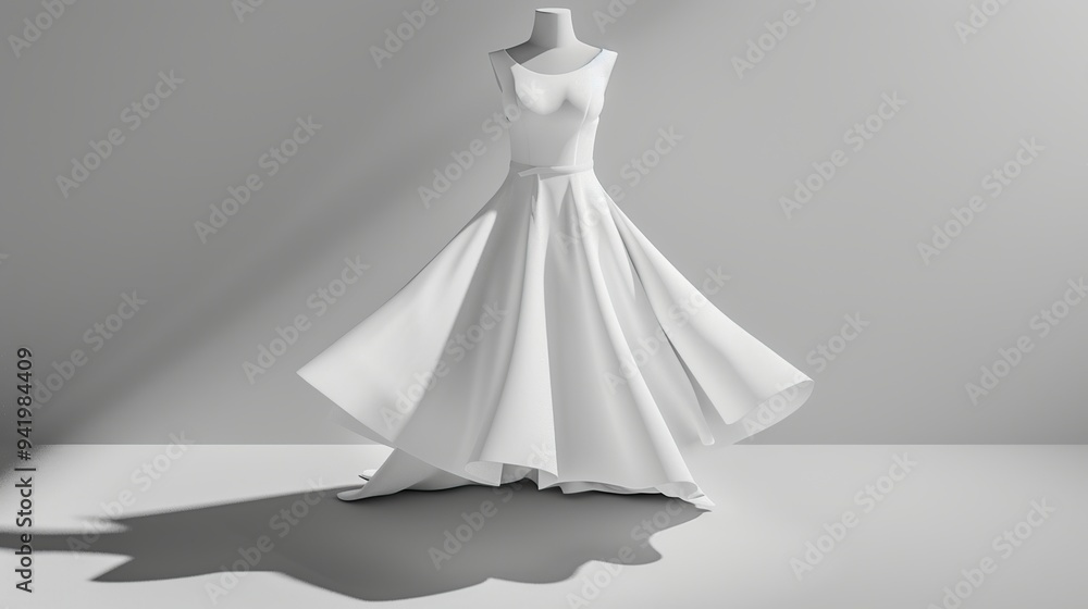 White dress on a mannequin in a simple studio setting. White dress on a mannequin in a simple studio setting.