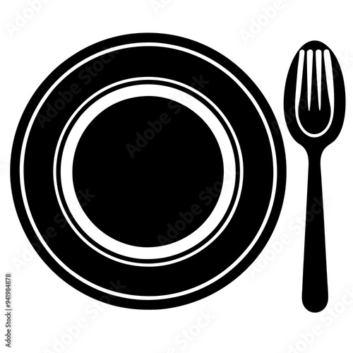 Outline Vector art of Plate with Fork Spoon Symbol