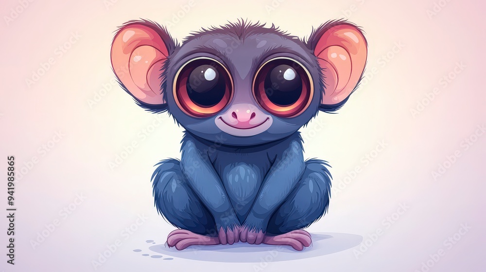 A cute, cartoon-style monkey with large eyes and a friendly expression, sitting playfully. A cute, cartoon-style monkey with large eyes and a friendly expression, sitting playfully.