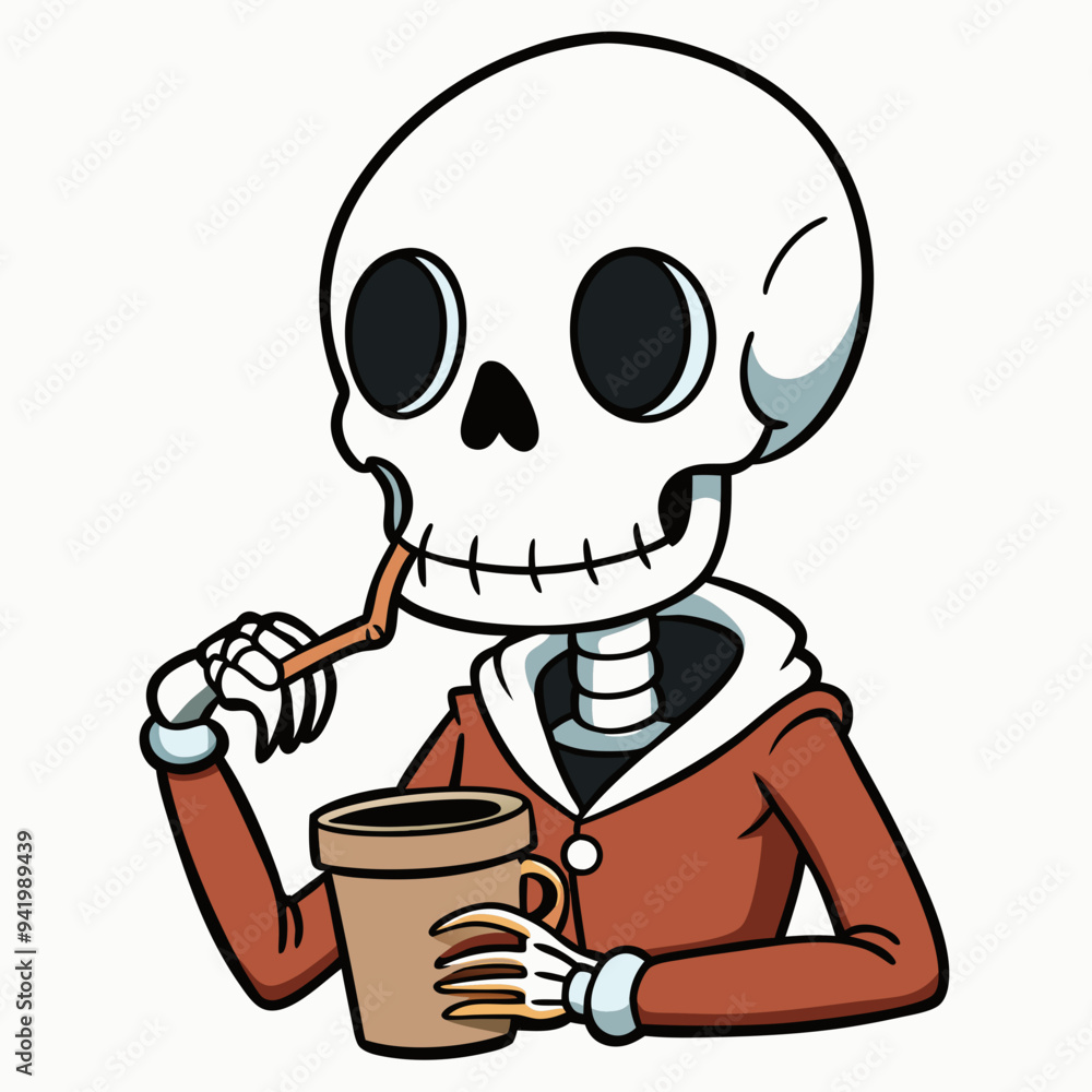 Skeleton Coffee on White Background Vector Design Skeleton Coffee on White Background Vector Design