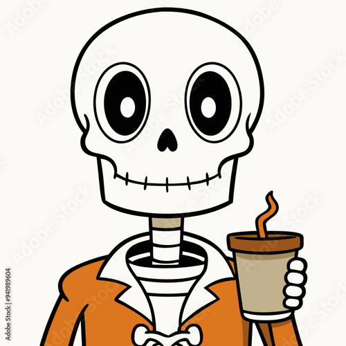 Skeleton Coffee on White Background Vector Design