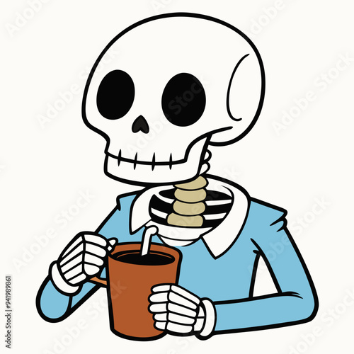 Skeleton Coffee on White Background Vector Design