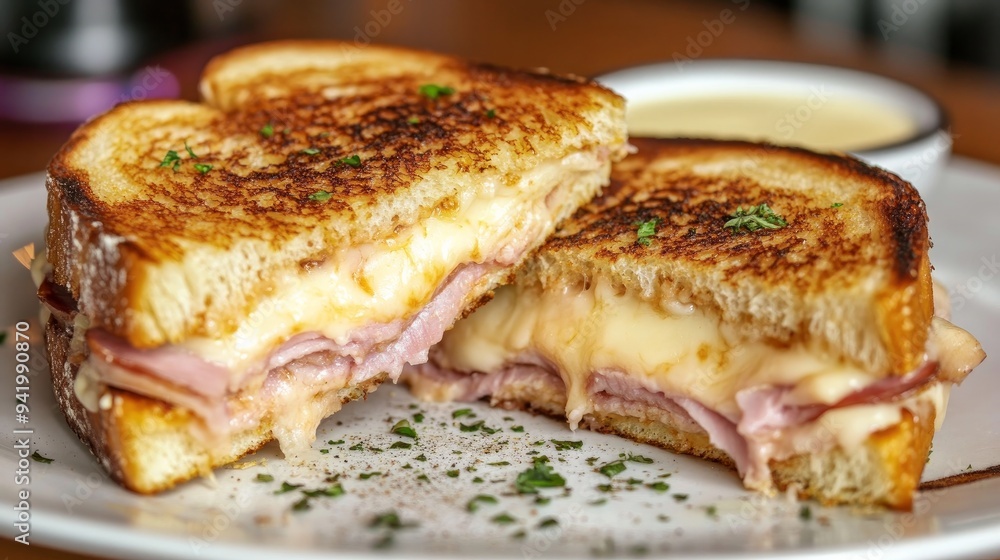 Sandwich with ham and cheese, Monte Cristo style Sandwich with ham and cheese, Monte Cristo style