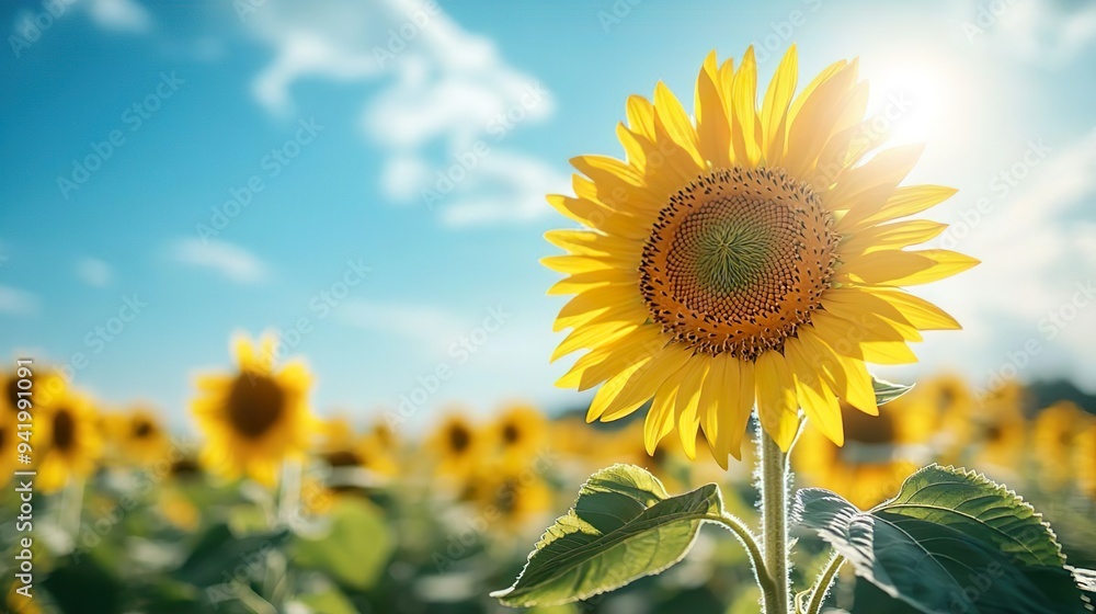 Serene sunflower field under a radiant blue sky ideal for vibrant and heartwarming background images Serene sunflower field under a radiant blue sky ideal for vibrant and heartwarming background images