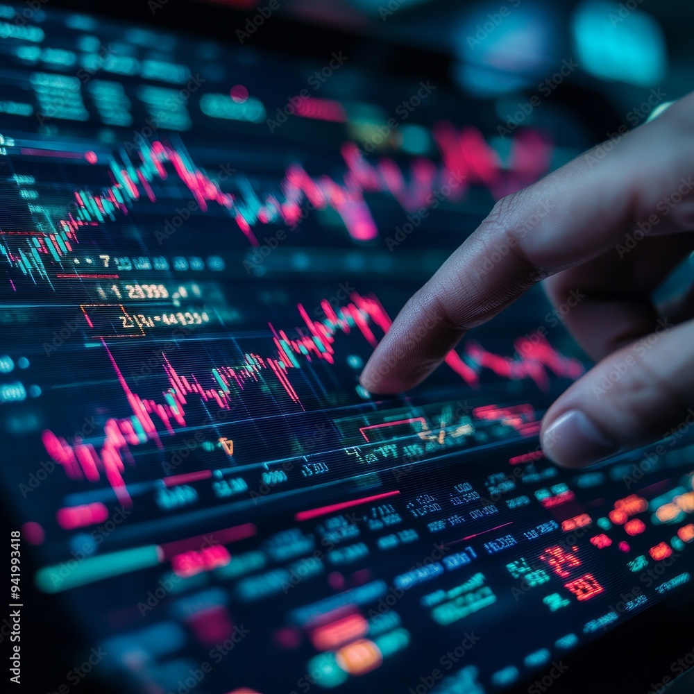 Concept of finance and investment: touchscreen graph of the stock market or forex trading. Business economic trends, financial charts, and figures. Concept of finance and investment: touchscreen graph of the stock market or forex trading. Business economic trends, financial charts, and figures.