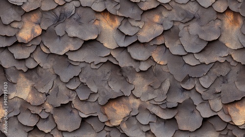 The texture of charred tree bark features deep black and brown colors, revealing the aftermath of a fire in a natural environment, highlighting nature's resilience SEAMLESS PATTERN
