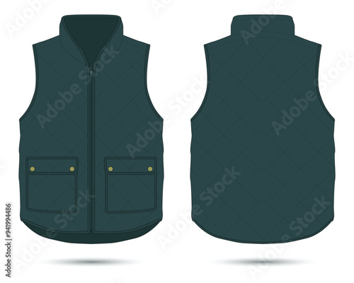 Modern women's vest mockup front and back view. Vector illustration