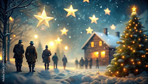 Wartime Christmas Dreams - blurred, snow, stars, hope, melancholy photo