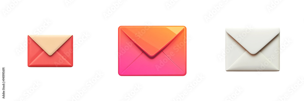 Set of A minimalist envelope icon isolated on transparent background Set of A minimalist envelope icon isolated on transparent background
