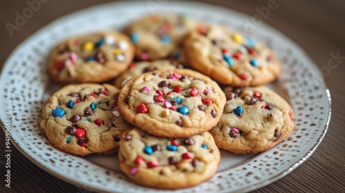 Colorful Sprinkled Cookies on White Plate