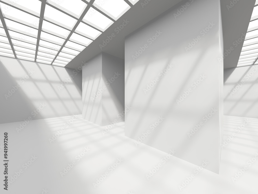 Obraz premium White elegant empty space. White wall room background. Abstract interior