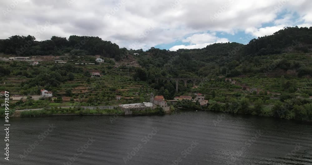 Flying Over Beautiful River Douro in Ribadouro Portugal Flying Over Beautiful River Douro in Ribadouro Portugal