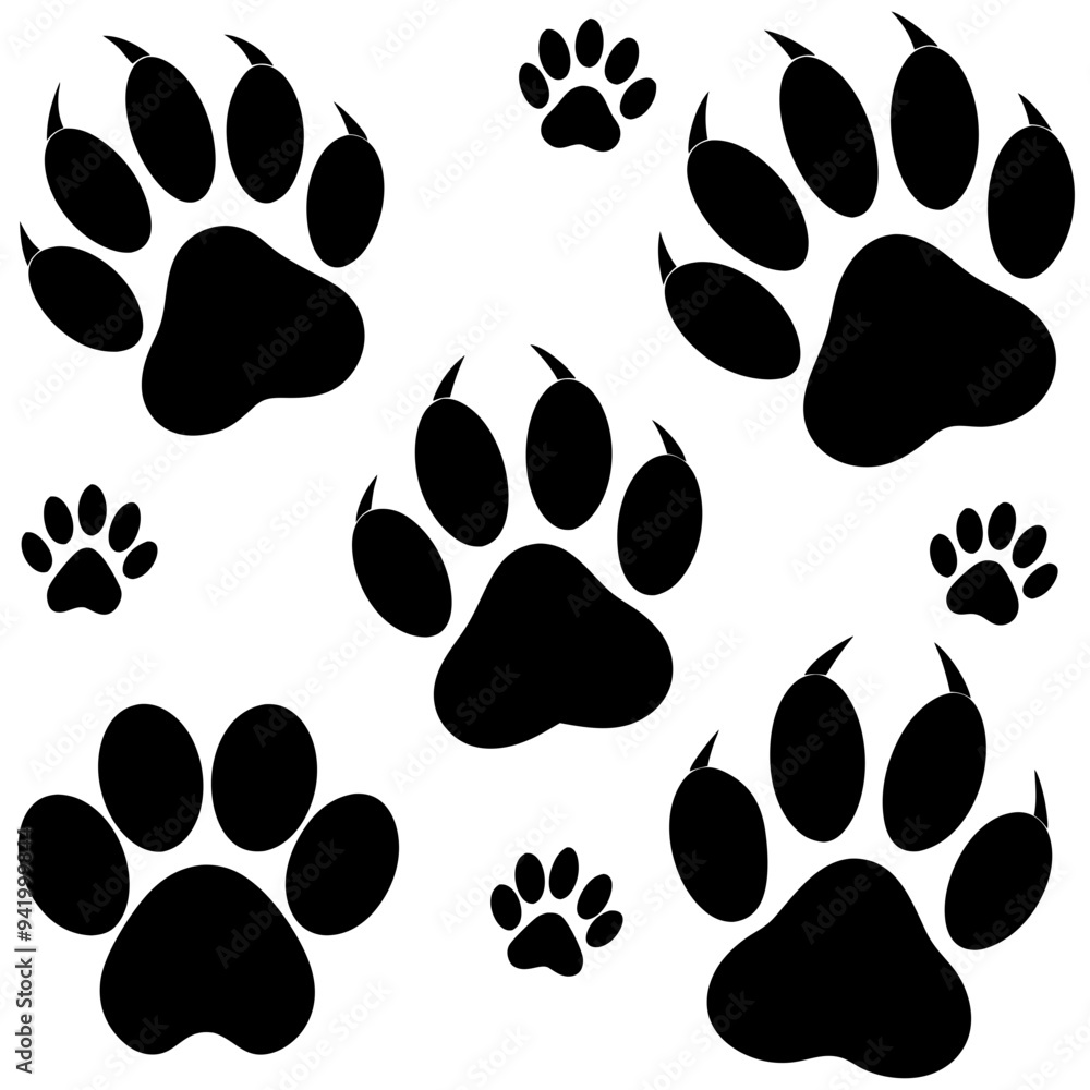 Fototapeta premium Various Animal Paw Print Vector Designs