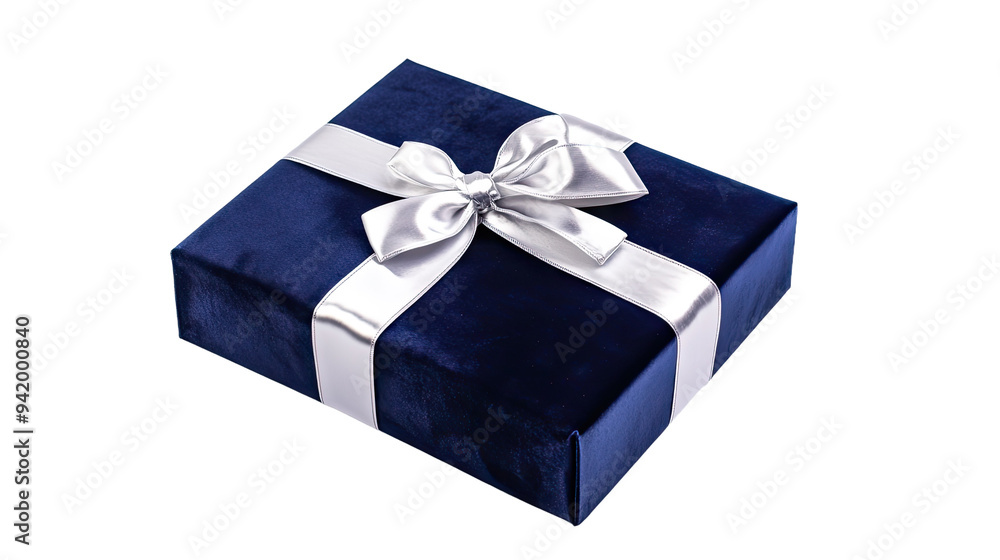 Fototapeta premium Elegant Blue Gift Box with Silver Ribbon and Bow