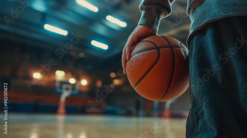 Game Ready: Close-Up of Basketball Player Holding Ball on the Court photo