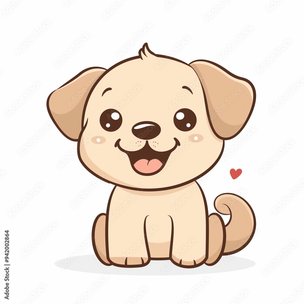 Cute Dog Cartoon with Wagging Tail and Big Smiling Face, Centered on White Background, Light Pastel Colors, Flat Design, Minimalist Children's Illustration Style Cute Dog Cartoon with Wagging Tail and Big Smiling Face, Centered on White Background, Light Pastel Colors, Flat Design, Minimalist Children's Illustration Style