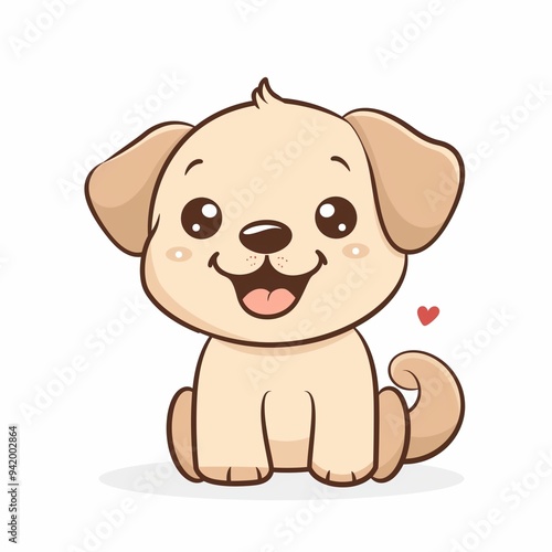 Wallpaper Mural Cute Dog Cartoon with Wagging Tail and Big Smiling Face, Centered on White Background, Light Pastel Colors, Flat Design, Minimalist Children's Illustration Style Torontodigital.ca
