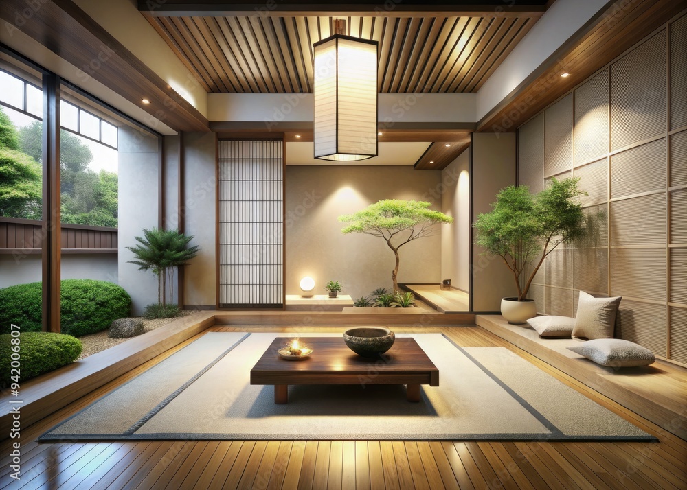 Zen Haven: Minimalist décor, clean lines, neutral colors, soft lighting, water features Zen Haven: Minimalist décor, clean lines, neutral colors, soft lighting, water features