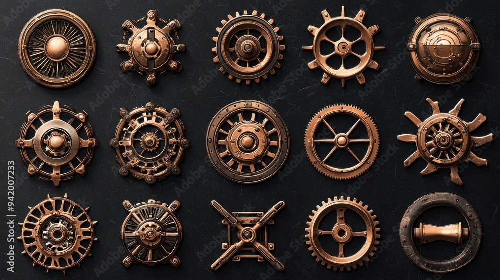 Fototapeta premium Steampunk Industrial Revolution - Gears and Design Elements in Vintage Style
