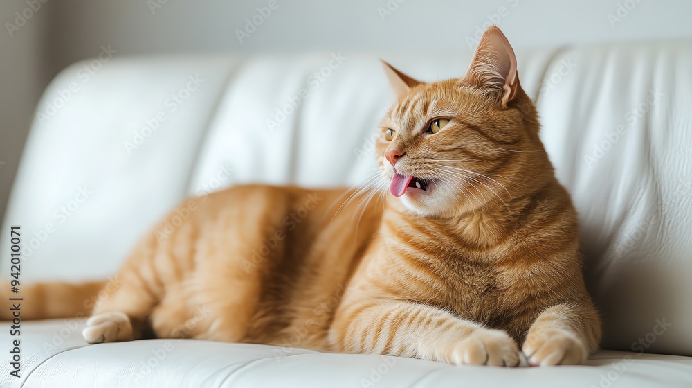 Cute ginger cat sleeping with tongue out, funny and adorable. Total exhausted. Cute ginger cat sleeping with tongue out, funny and adorable. Total exhausted.