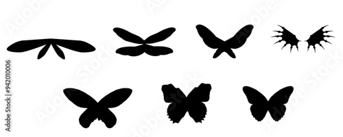 Set of Wings silhouette isolated on transparent background