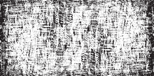 Monochrome texture composed of irregular graphic elements. Distressed uneven grunge background. Abstract vector illustration. Overlay for interesting effect and depth. Isolated on white background.