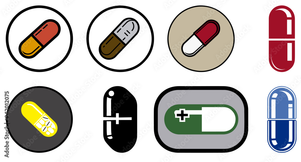 Vector pills set, medicine icons set in vector format very easy to edit. Vector pills set, medicine icons set in vector format very easy to edit.