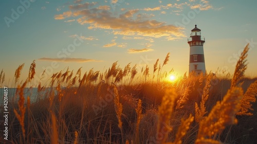 Ultra-High Resolution Close-Up of Bodie Island Lighthouse Amidst Dunes with Sea Grass Captured on Fujifilm GFX100s in Natural Lighting photo