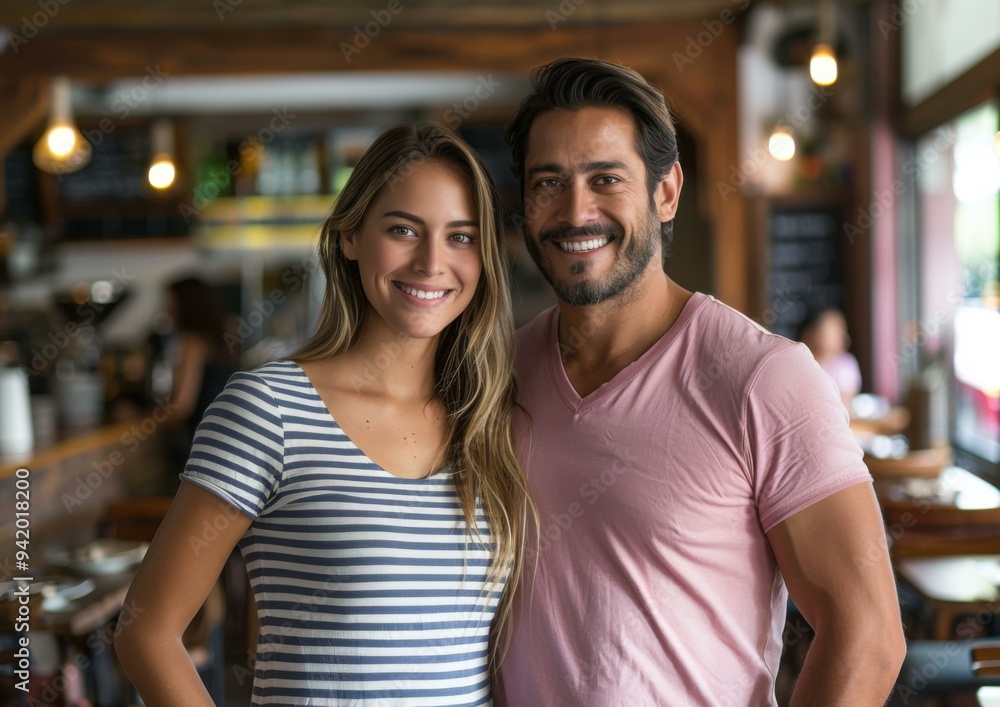 A man and woman standing next to each other smiling. AI. A man and woman standing next to each other smiling. AI.