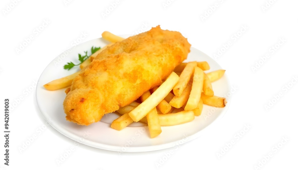 English fish and chips isolated on a white background English fish and chips isolated on a white background