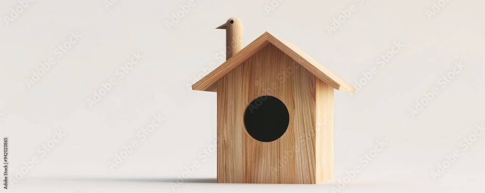Wooden birdhouse on a plain white background for birds.