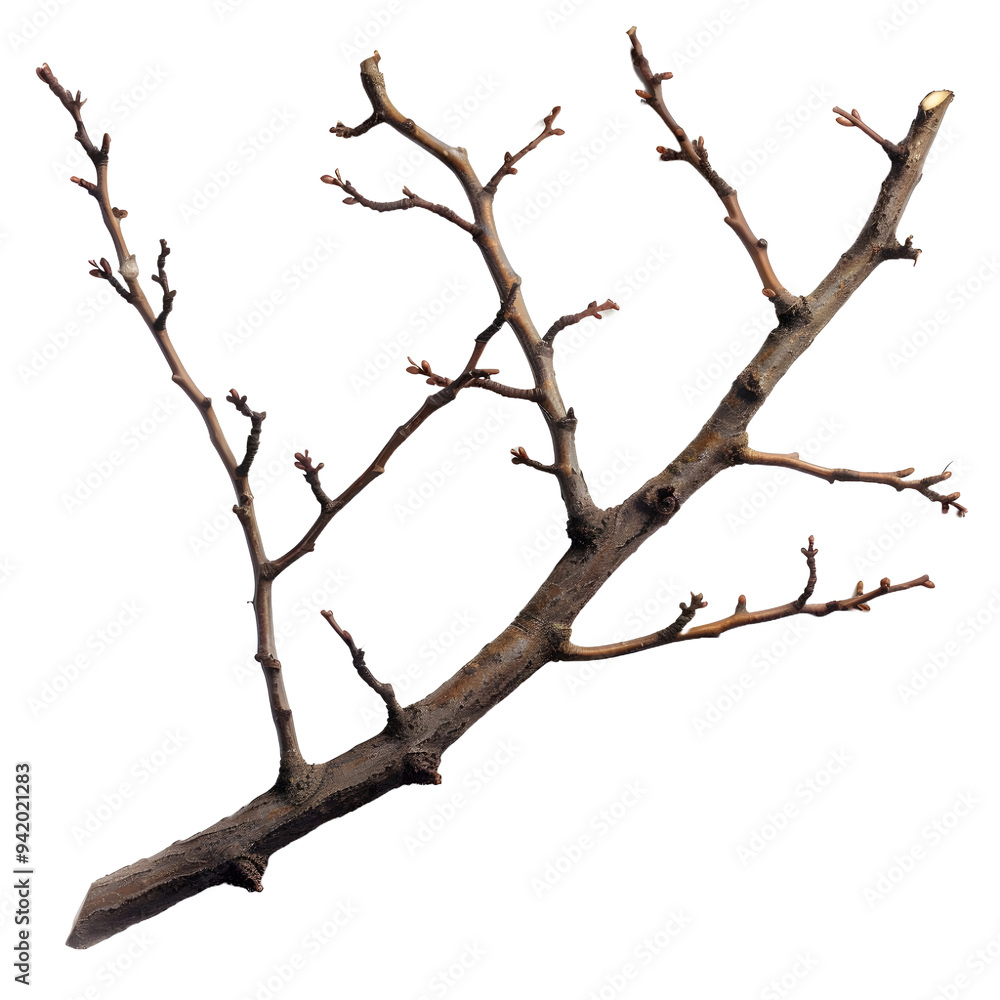 A Close-Up of a Bare Tree Branch isolated on white or transparent background, PNG A Close-Up of a Bare Tree Branch isolated on white or transparent background, PNG