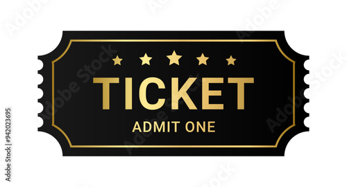 Ticket admit one in gold and black color. Luxury coupon or admission pass